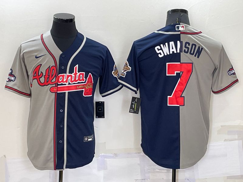 Men Atlanta Braves #7 Swanson blue grey Game Nike 2022 MLB Jersey